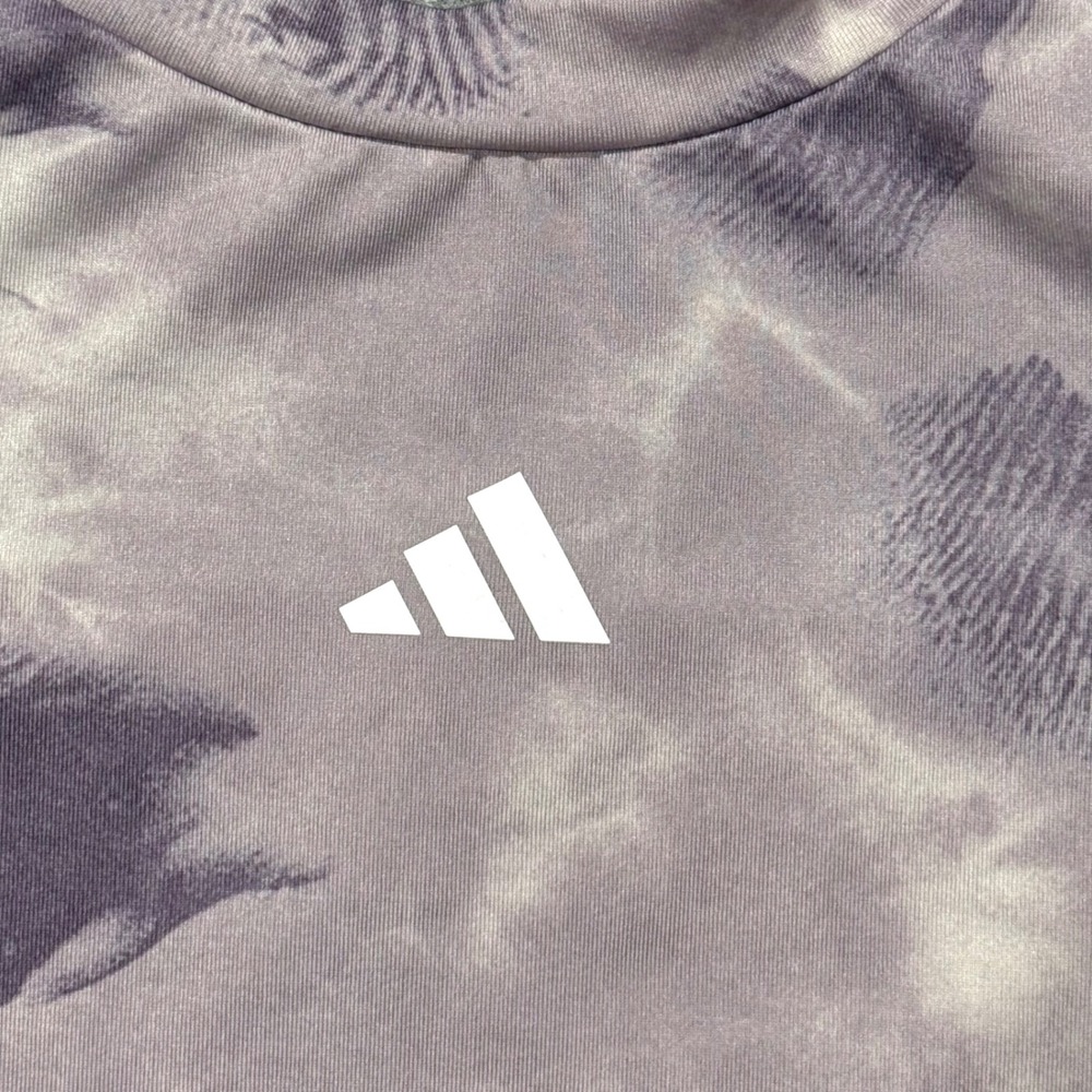 Adidas Floral Open Back Training Tee Womens XS Purple Slim Fit Aeroready Shirt - Picture 3 of 6